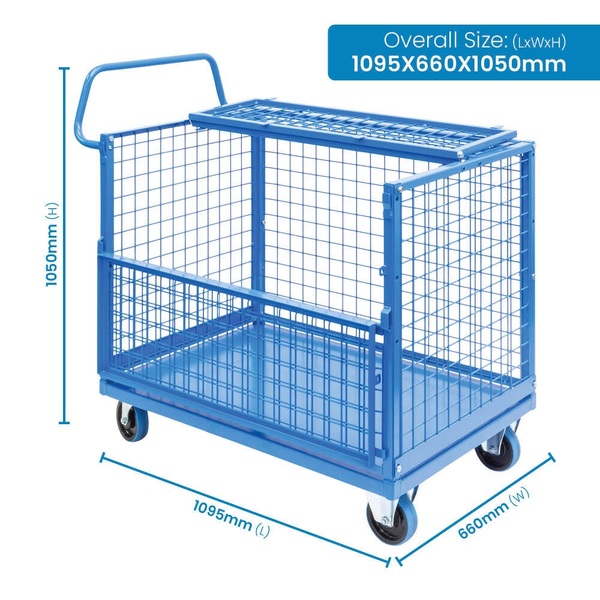 Mesh Cage Trolley with Drop Down Gate & Lockable Lid Troden Equipment